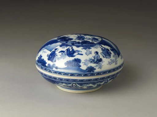 明崇禎 景德鎮窯青花竹林七賢圖蓋盒|Covered box decorated with the Seven Sages of the Bamboo Grove