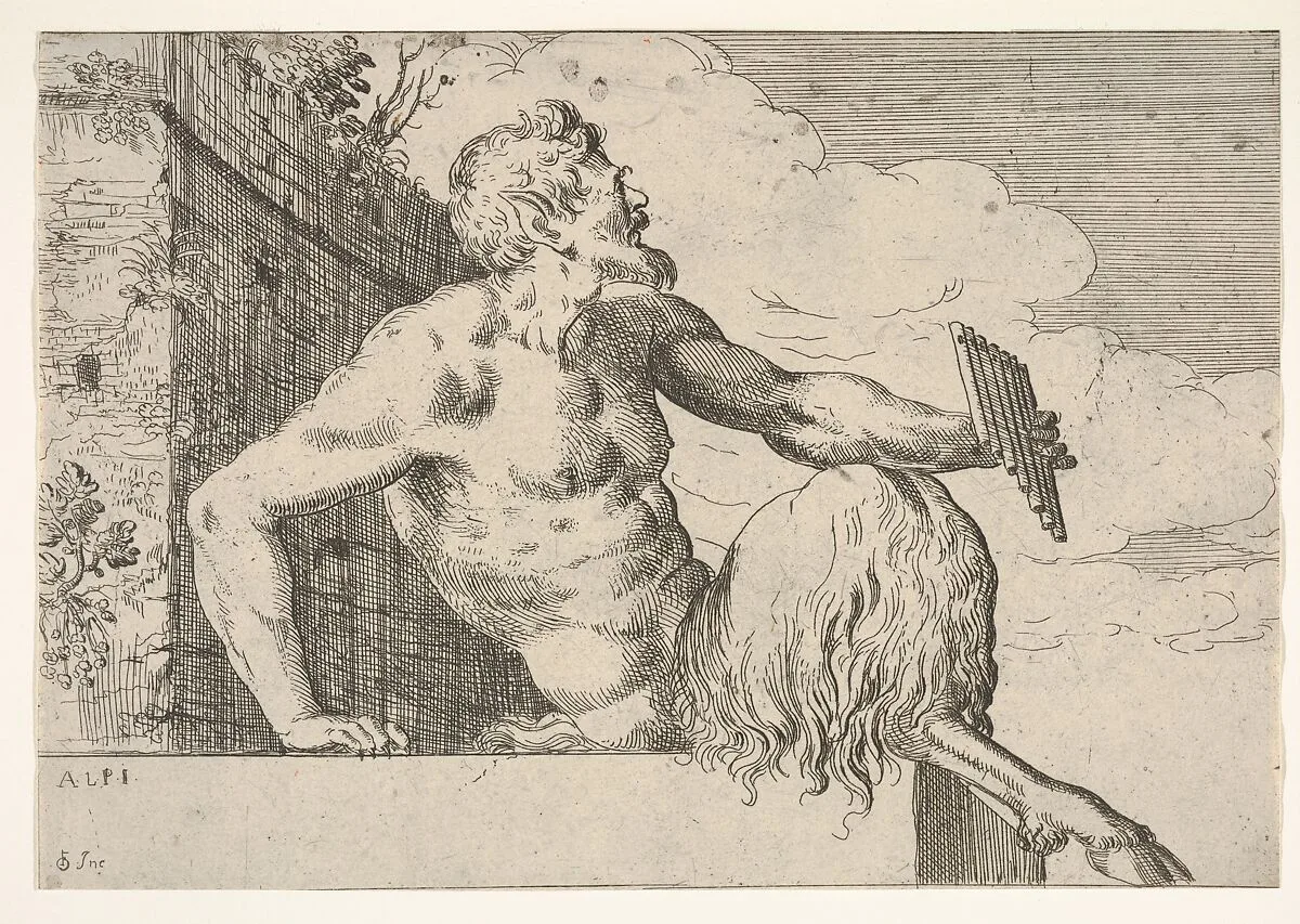 Seated Pan holding a pipe in his left hand — Odoardo Fialetti|Giovanni Antonio da Pordenone (Giovanni Antonio de Sacchis)