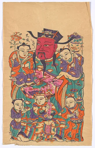 現代 佚名 五子門神(右) 彩印木刻年畫 河南朱仙鎮天成老店(CP379對幅)|New Year Picture of Door God with Five Children (paired with CP379, right)