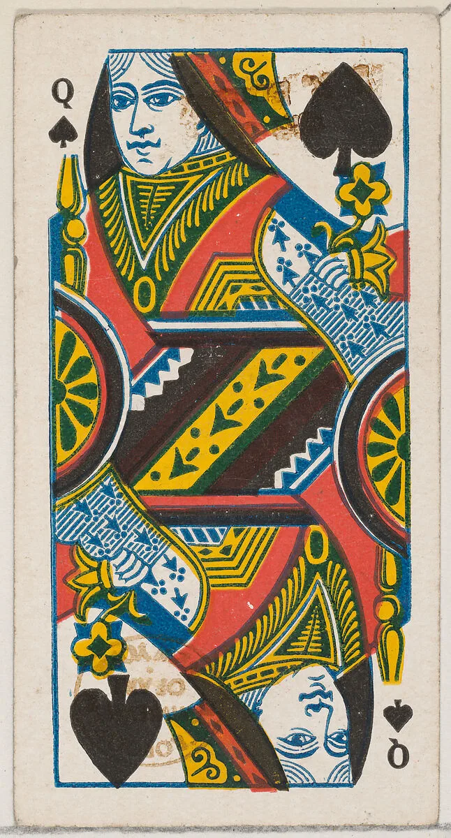 Queen of Spades (black), from the Playing Cards series (N84) for Duke brand cigarettes — W. Duke, Sons & Co.
