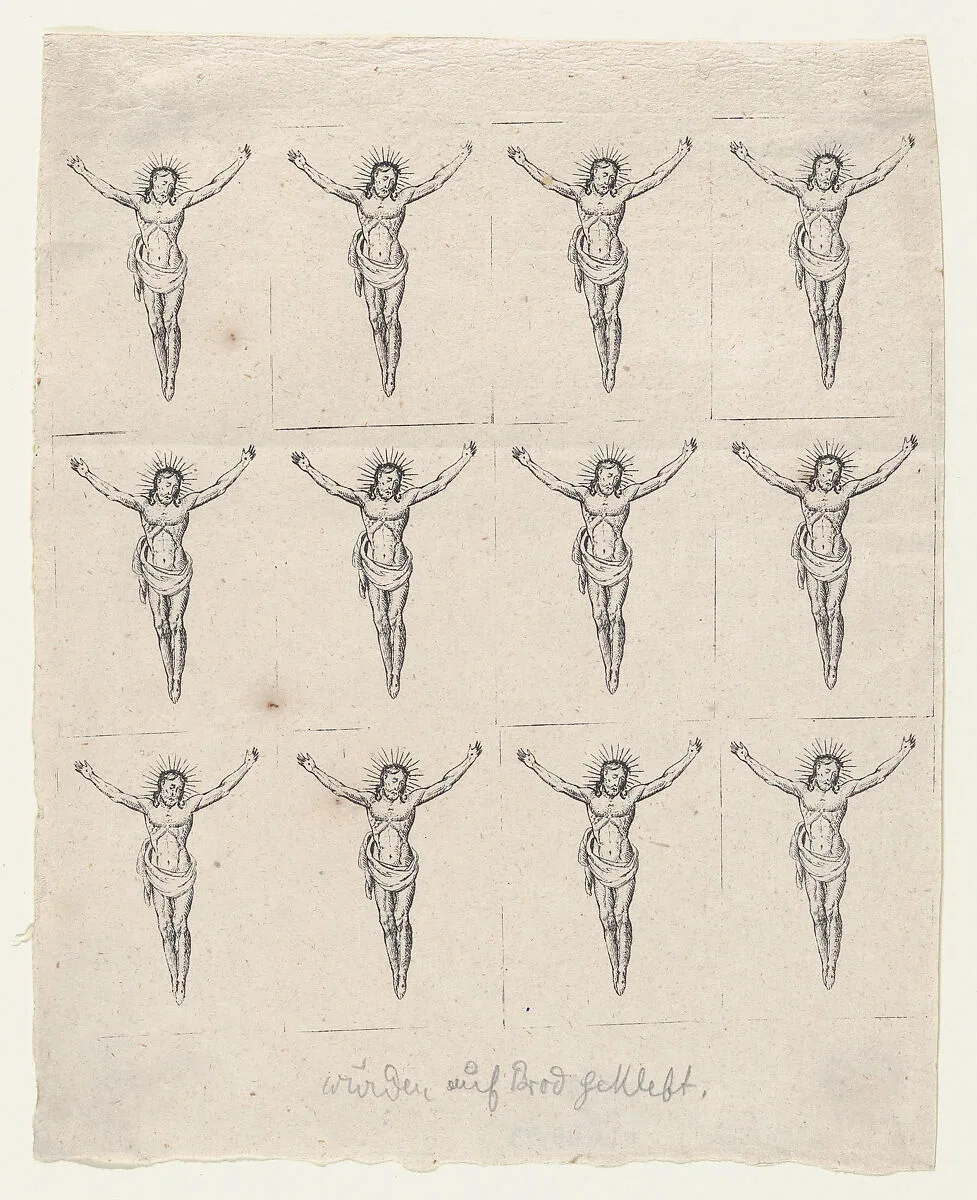 Sheet of Twelve Crucified Christs — Anonymous, German, 19th century