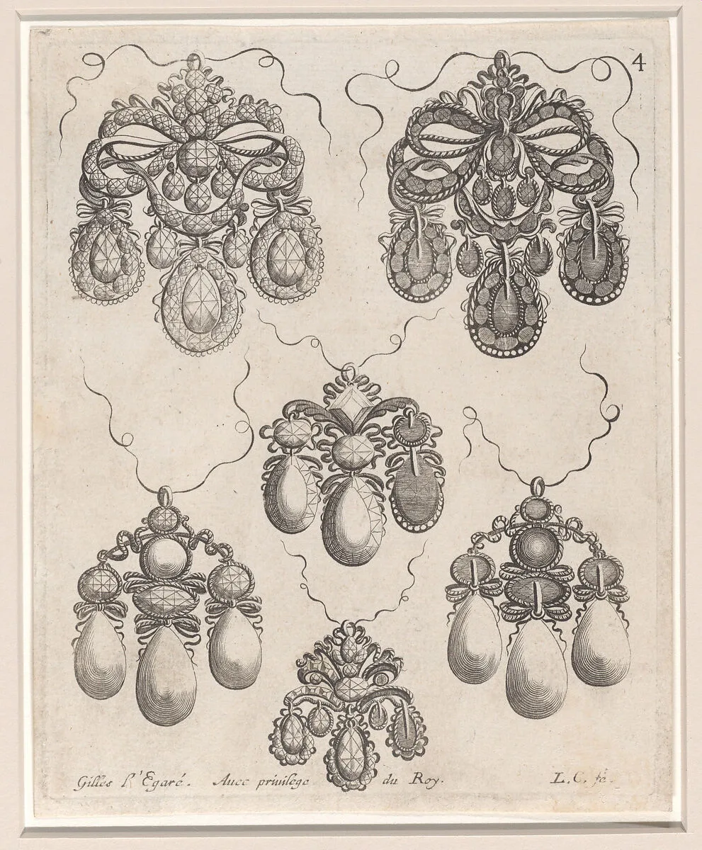 Design for Pendants, Plate 4 from 'Livre des Ouvrages d'Orfevrerie' — Louis Cossin|Gilles Légaré