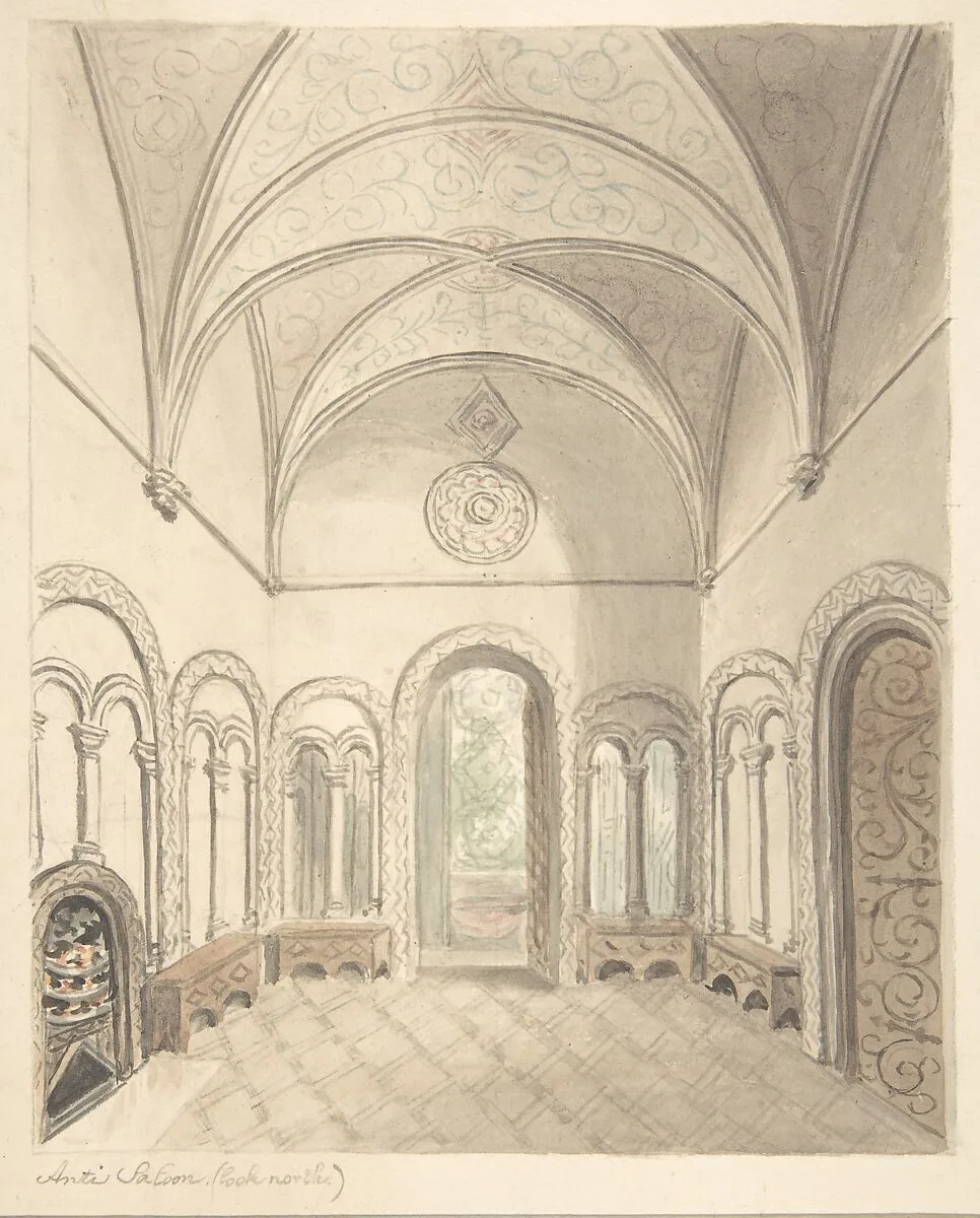 Lea Castle, Worcestershire, Ante-saloon, Looking North — John Carter