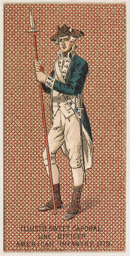 Line Officer, American Infantry, 1779, from the Military Series (N224) issued by Kinney Tobacco Company to promote Sweet Caporal Cigarettes — Kinney Brothers Tobacco Company