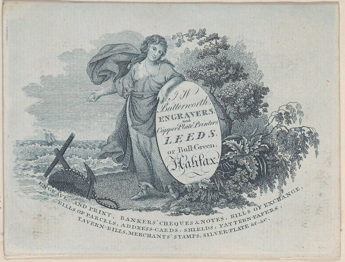 Trade Card for J & W Butterworth, Engravers & Copper Plate Printers — Anonymous, British, 19th century