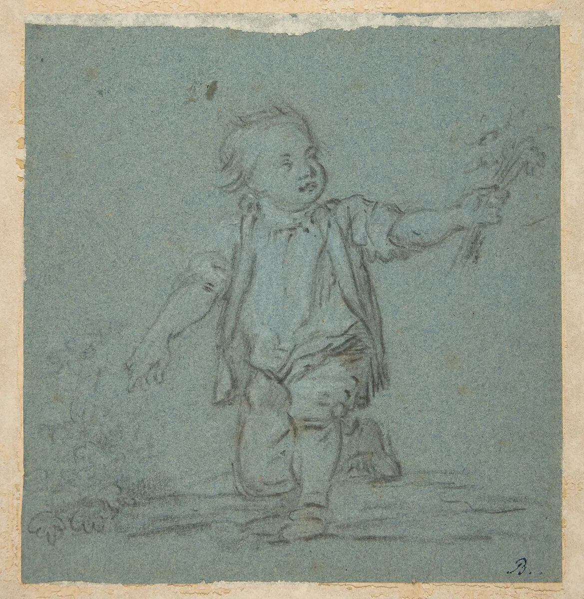 Boy Holding Flowers — Anonymous, French, 18th century