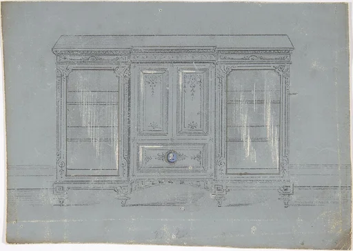 Design for a Cabinet with Glass Side Doors and a Porcelain Plaque
