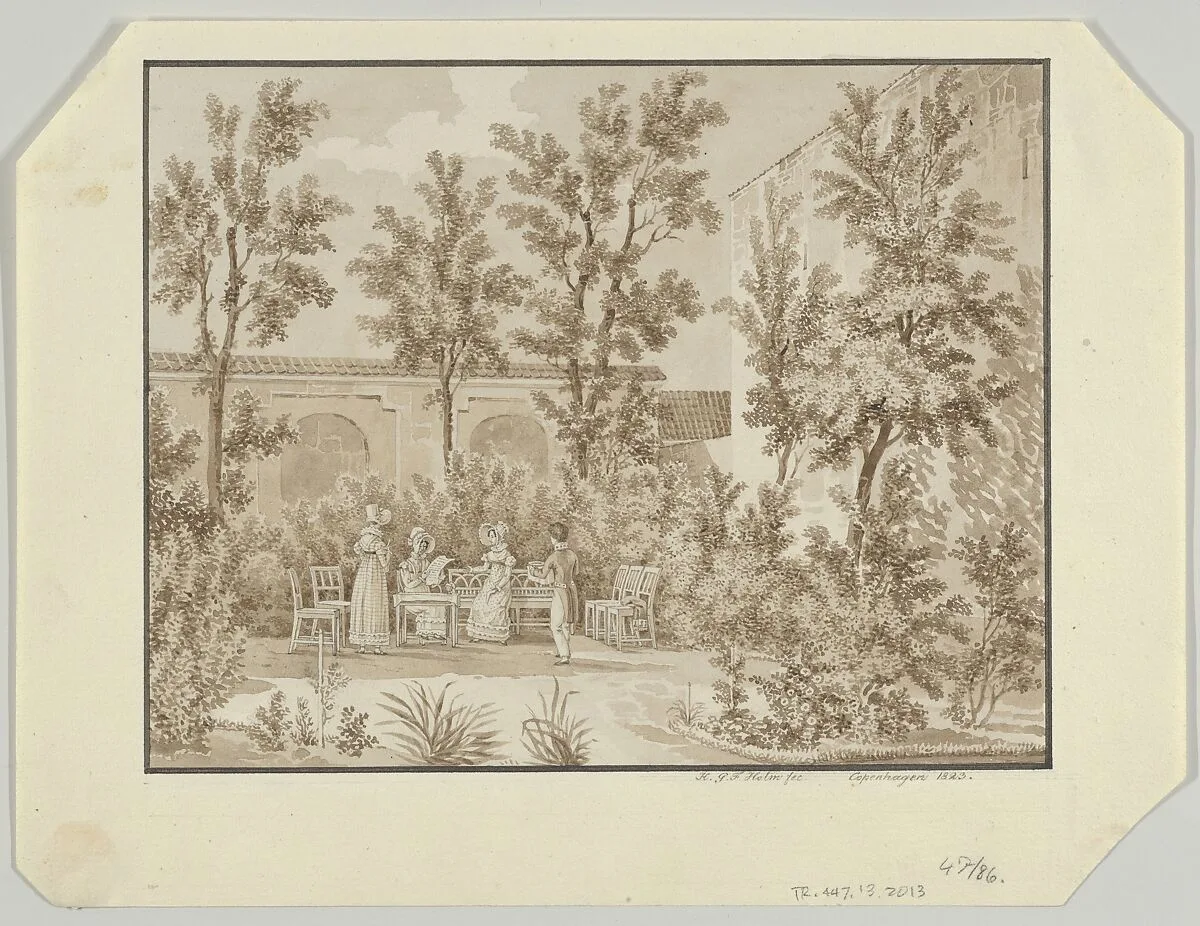The Garden behind Schimmelmann's Mansion on Bredgade, Copenhagen — Heinrich Gustav Ferdinand Holm