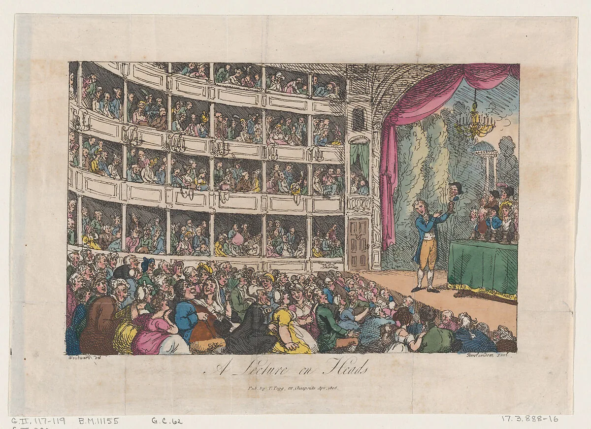 Frontispiece, from "A Lecture on Heads" by George Alexander Stevens — George Alexander Stevens|Charles Lee Lewis|Thomas Rowlandson|George Murgatroyd Woodward|Thomas Tegg