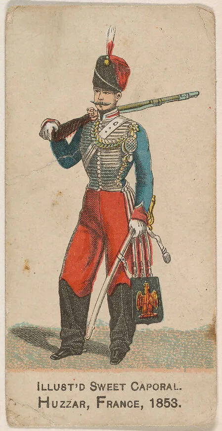 Huzzar, France, 1853, from the Military Series (N224) issued by Kinney Tobacco Company to promote Sweet Caporal Cigarettes — Kinney Brothers Tobacco Company