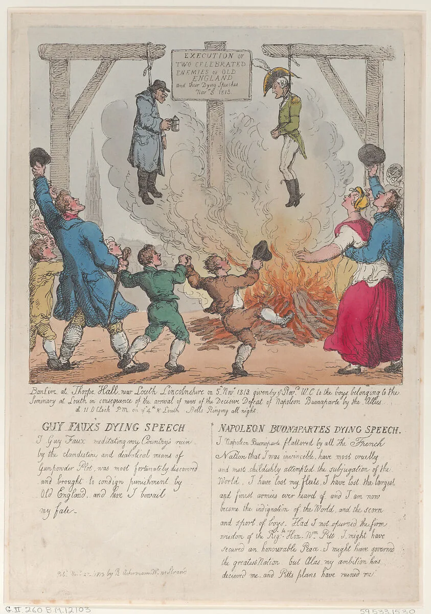 Execution of Two Celebrated Enemies of Old England — Thomas Rowlandson|Rudolph Ackermann, London|Guy Fawkes|Napoléon Bonaparte