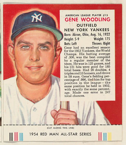 Gene Woodling, from the Major League All Stars series (T234), issued by Red Man Chewing Tobacco — Red Man Chewing Tobacco