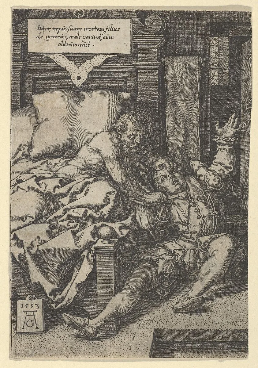 Judge Herkinbald (Archambauld) Stabbing His Nephew — Heinrich Aldegrever