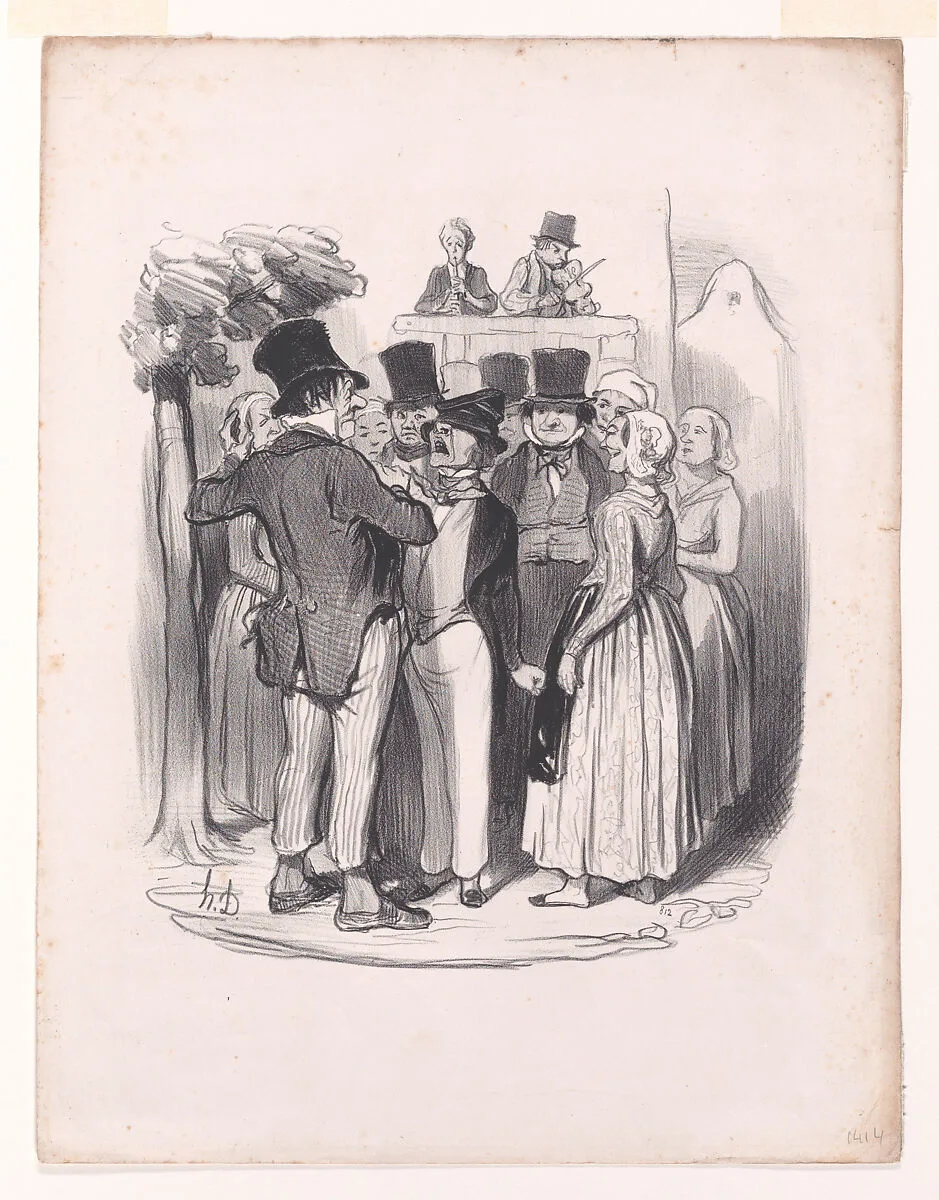 So, show-off from Paris!.... you will dance twice with my Catherine.... try again now to make eyes at her!, from Pastorales (Romance of Country Life) — Honoré Daumier