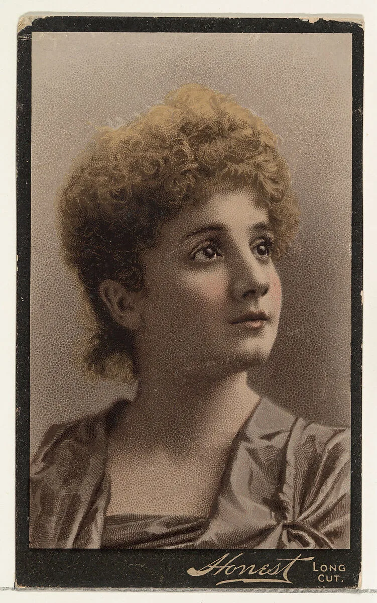 Actress with short curly hair, from Stars of the Stage, Third Series (N131) issued by Duke Sons & Co. to promote Honest Long Cut Tobacco — American Tobacco Company|Joseph P. Knapp|W. Duke, Sons & Co.