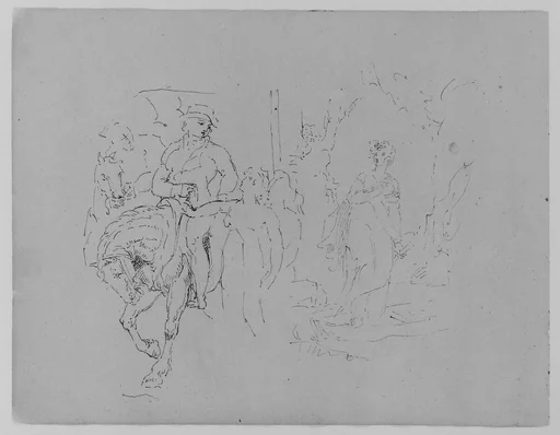 Man on Horseback with Standing Figure; Female in a Landscape (from Sketchbook)