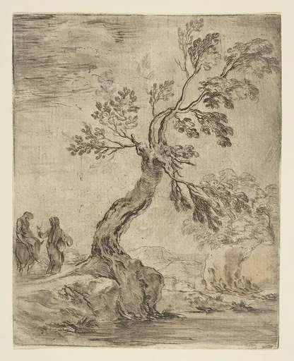 Landscape with two women, one mounted on a donkey
