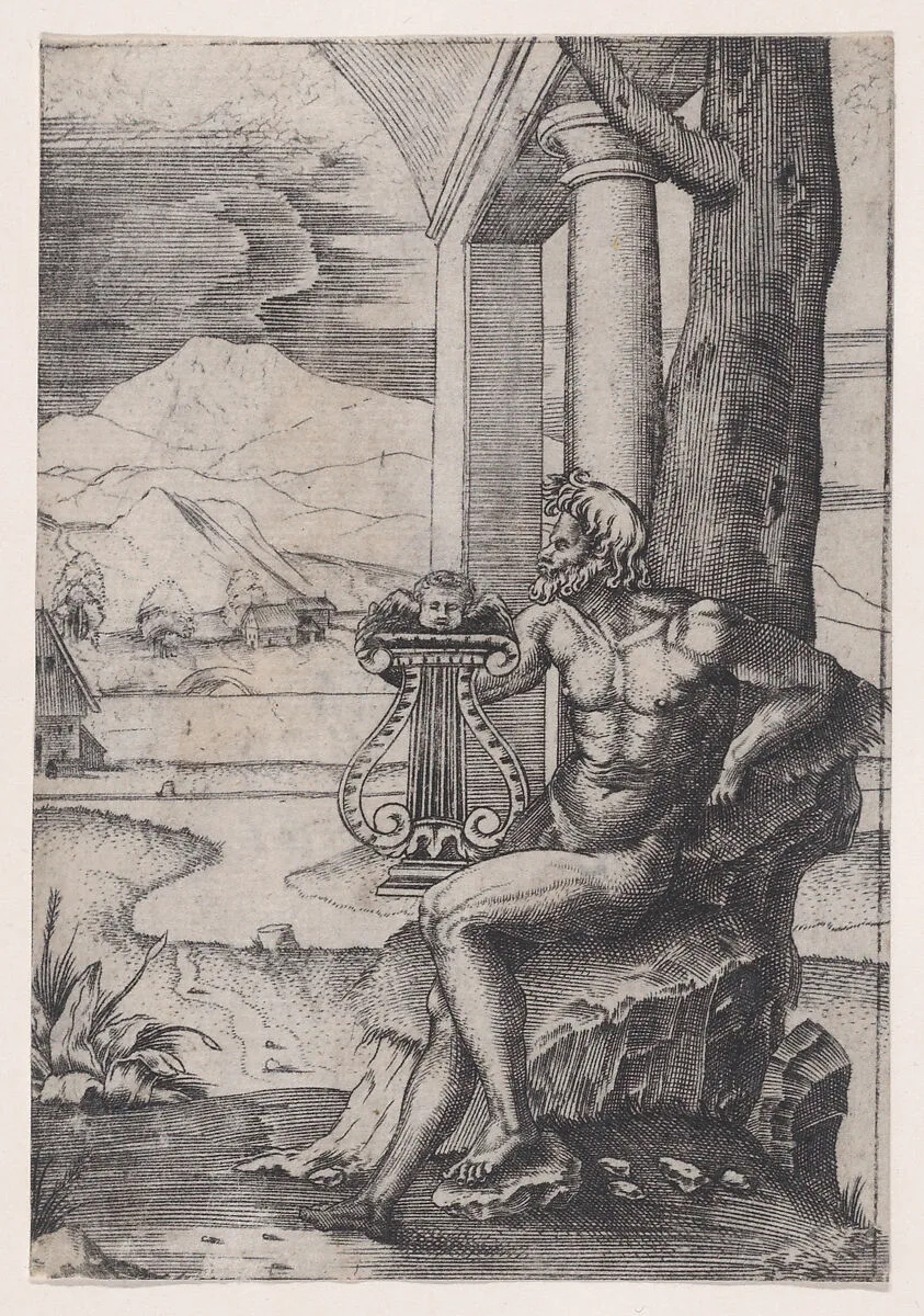 Man with a Lyre — Agostino Veneziano (Agostino dei Musi)|Baccio Bandinelli