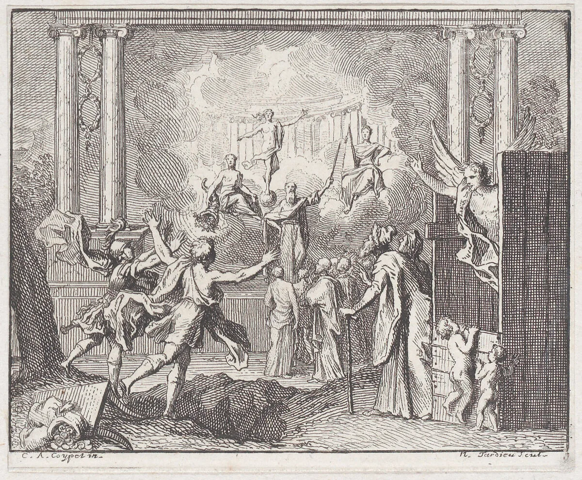 Book 5, Fable 14: the present and the future (Le present et l'avenir) — Nicolas Henry Tardieu|Lamotte-Houdar|Jean de La Fontaine|Charles Antoine Coypel