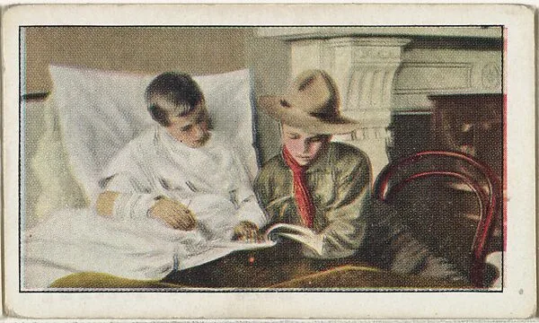 Card No. 87, English Boy Scout Instructing Belgian Scout, from the World War I Scenes series (T121) issued by Sweet Caporal Cigarettes — American Tobacco Company|Underwood & Underwood
