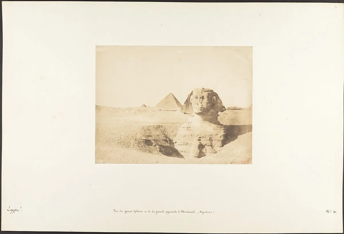 Vue du grand Sphinx et de la grande pyramide de Menkazeh (Mycerinus) — Maxime Du Camp