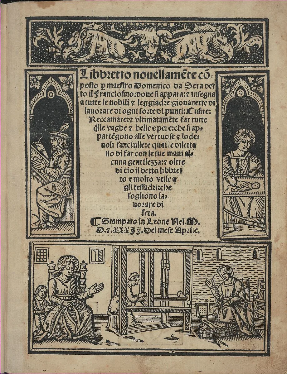 Libbretto nouellamete composto per maestro Domenico da Sera...lauorare di ogni sorte di punti, title page (recto) — Domenico da Sera