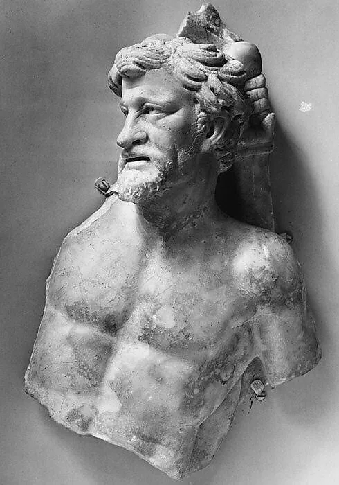 Marble sarcophagus fragment: head and torso of a Gaul — Unknown