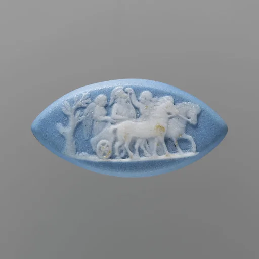 Helmeted and winged figures in two-horse chariot