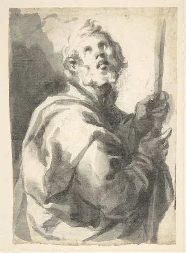 Male Saint with Staff, Half-Figure