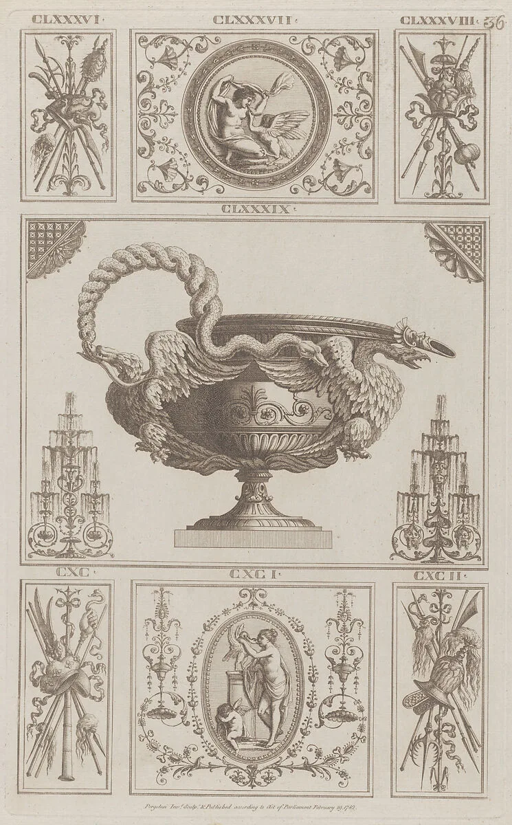 Panels of Ornament, nos. CLXXXVI–CXCII, plate 36 from "Designs for Various Ornaments" — Michelangelo Pergolesi