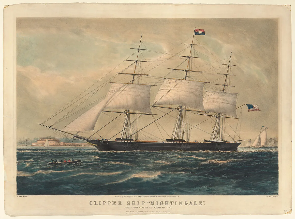 Clipper Ship "Nightingale" getting under weigh off the Battery, New York — James E. Buttersworth|Charles Parsons|Nathaniel Currier