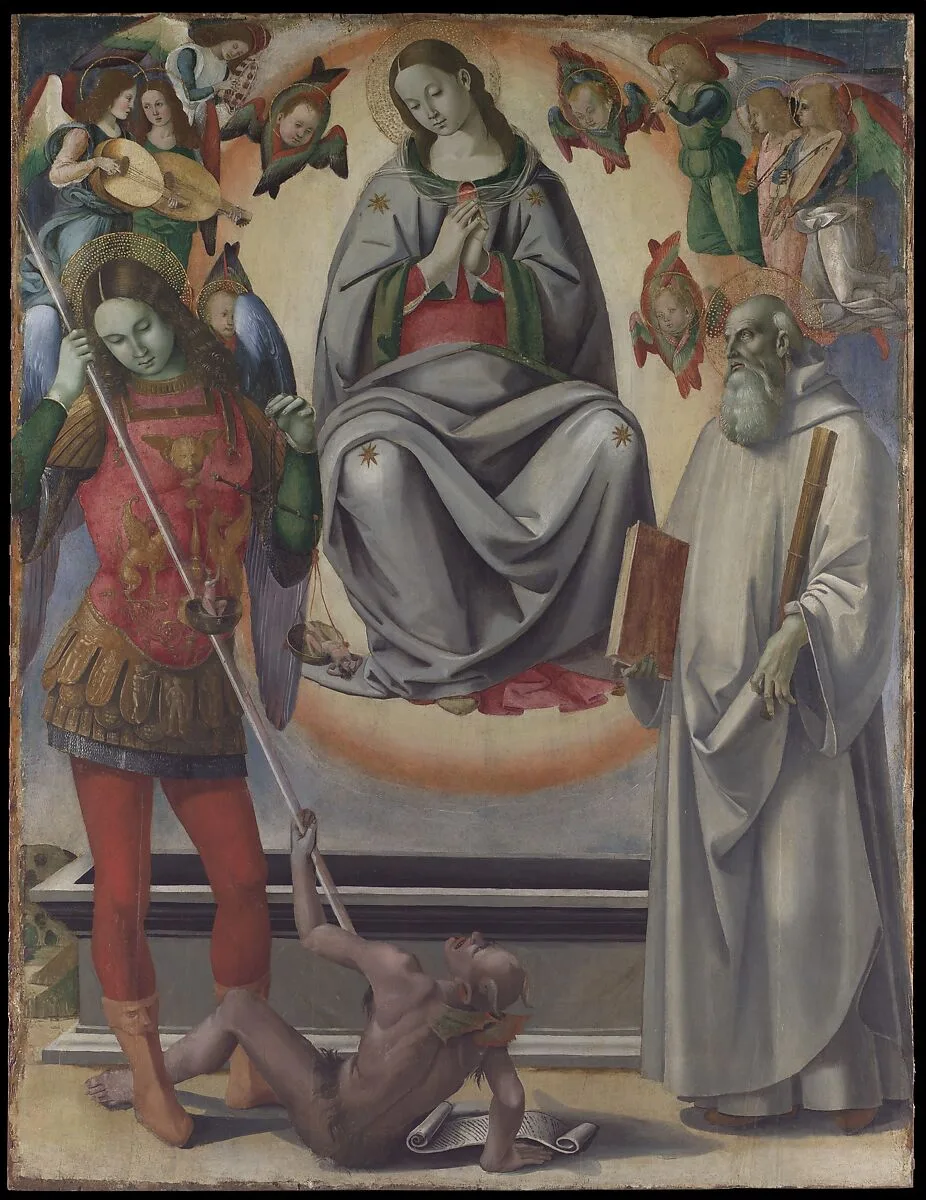 The Assumption of the Virgin with Saints Michael and Benedict — Luca Signorelli