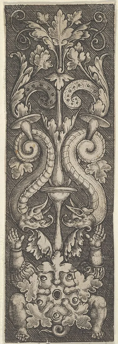 Vertical Panel with a Candelabrum Stemming from a Leaf-Faced Grostesque at Bottom — Allaert Claesz.