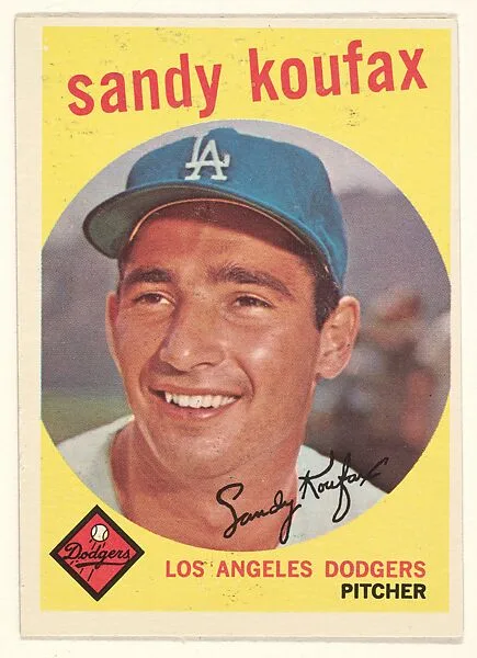 Sandy Koufax, Pitcher, Los Angeles Dodgers, from the "1959 Topps Regular Issue" series (R414-14), issued by Topps Chewing Gum Company. — Topps Chewing Gum Company
