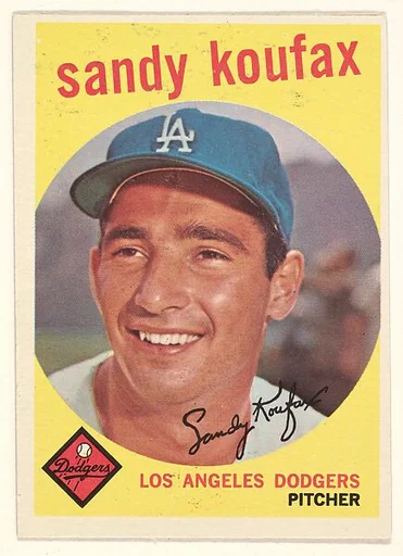 Sandy Koufax, Pitcher, Los Angeles Dodgers, from the "1959 Topps Regular Issue" series (R414-14), issued by Topps Chewing Gum Company.