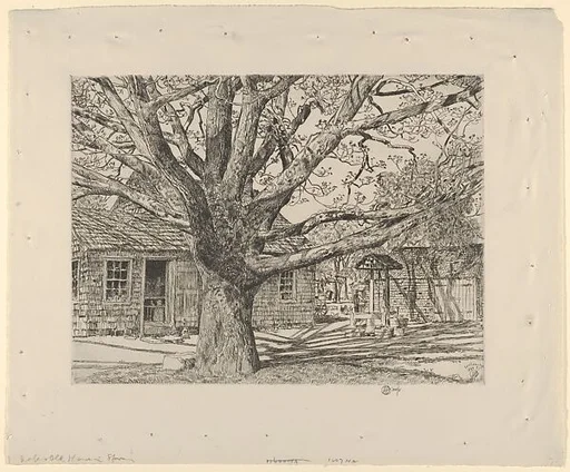 Oak and Old House in Spring