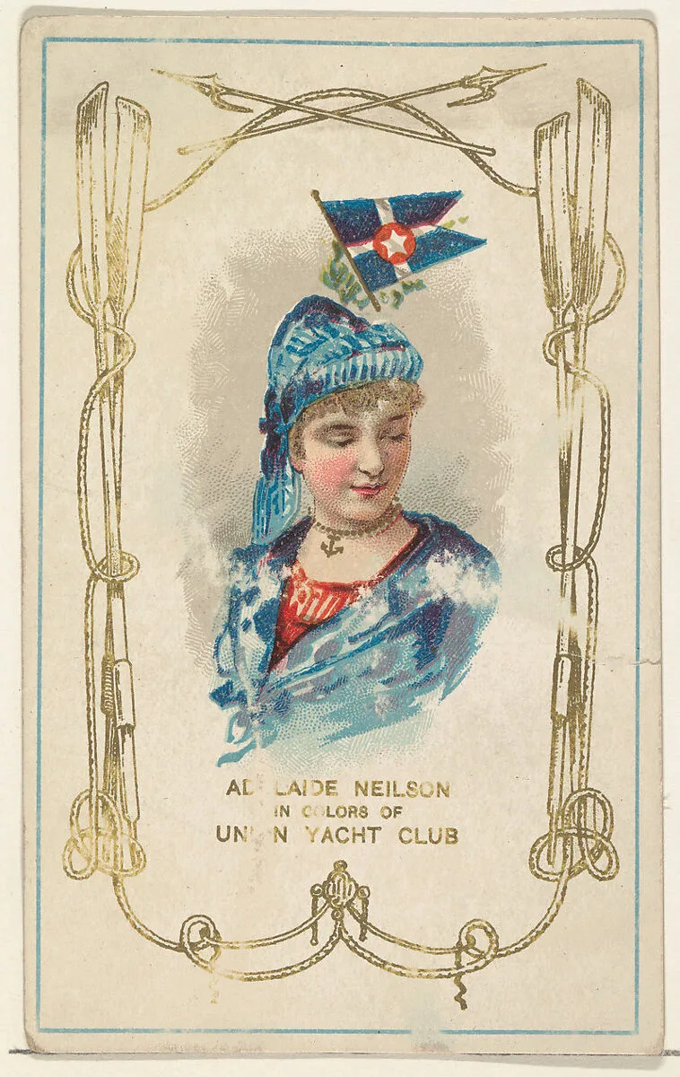 Adelaide Neilson in Colors of Union Yacht Club, from the Yacht Colors of the World series (N140) issued by Duke Sons & Co. to promote Honest Long Cut Tobacco — W. Duke, Sons & Co.