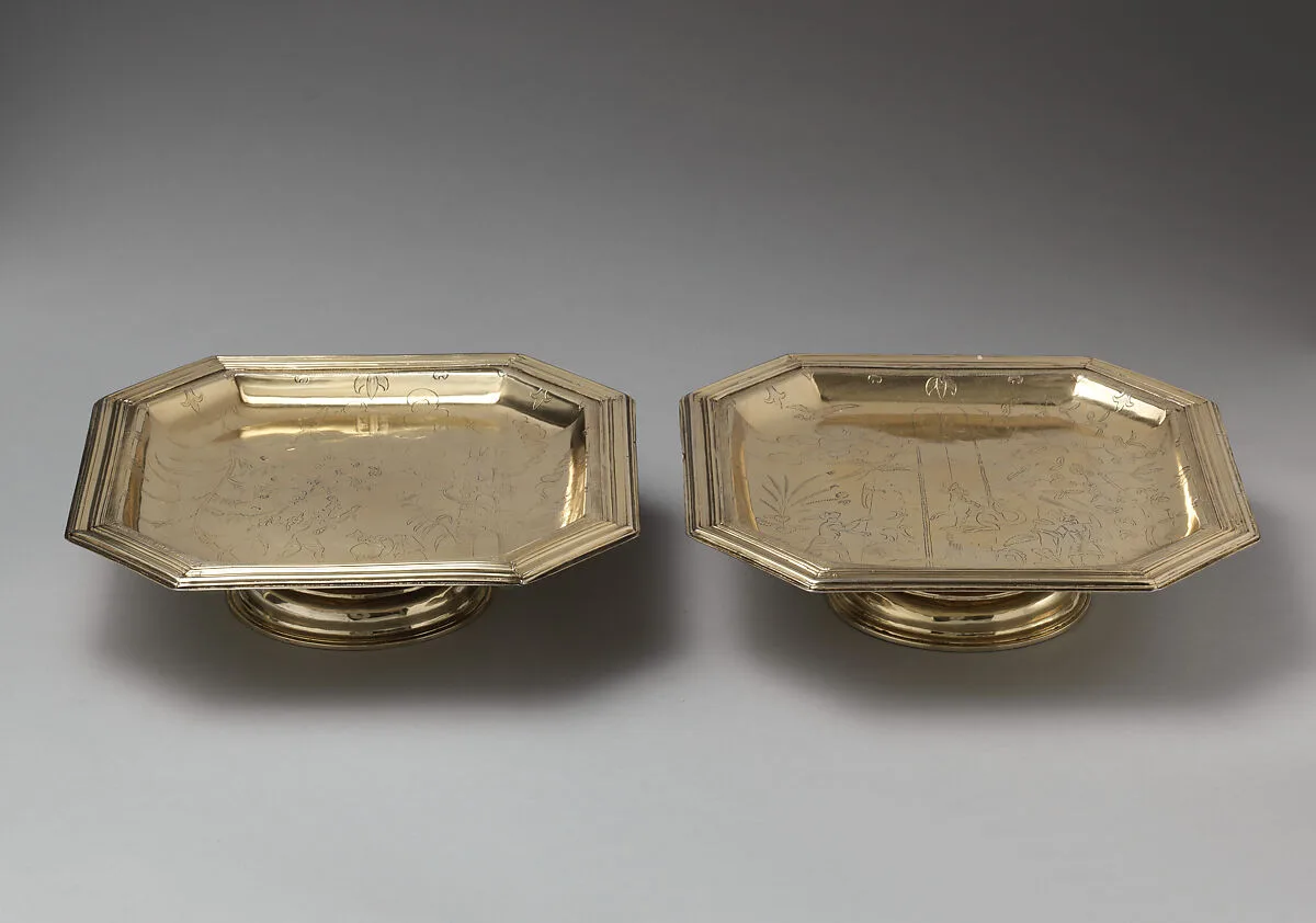Pair of salvers (part of a toilet service) — William Fowle