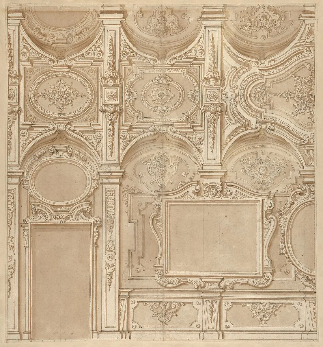 Design for a Wall and Ceiling with Frames and Decorations in Stucco — Anonymous, Italian, Bolognese 18th century artist