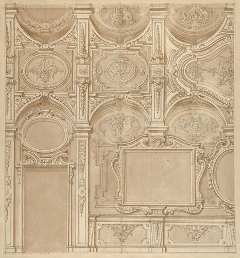 Design for a Wall and Ceiling with Frames and Decorations in Stucco