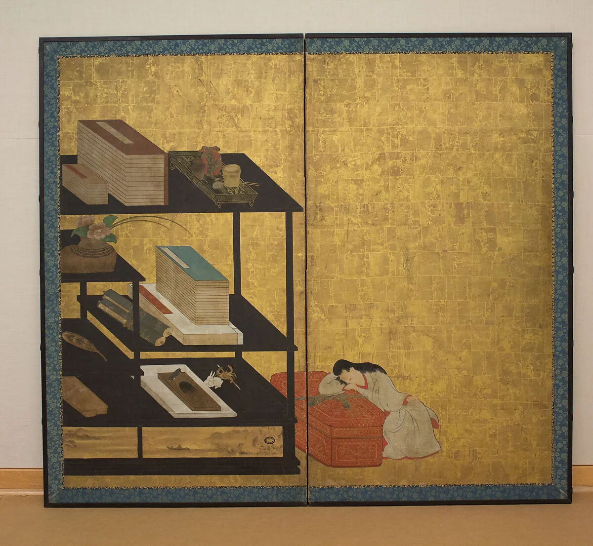 室内風俗図屏風|Interior Scene with Books and Writing Implements — Unidentified artist