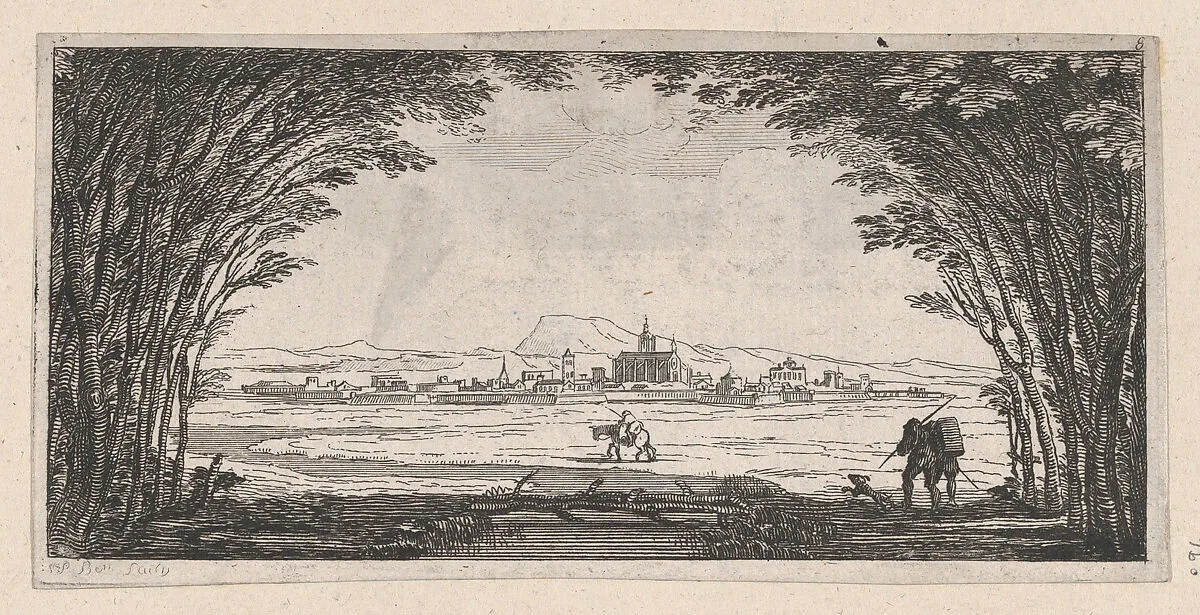 View of a town with man and dog — P. Benoist