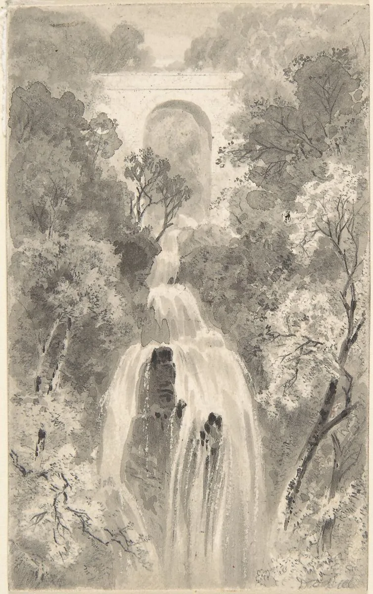 View of a Waterfall (recto); Landscape Study (verso) — David Octavius Hill
