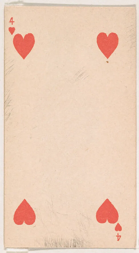 Four of Hearts, from the Transparent Playing Cards series (N220) issued by Kinney Bros. — Kinney Brothers Tobacco Company