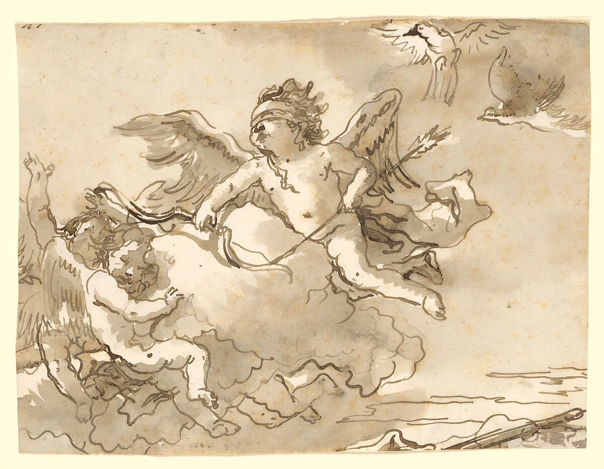 Cupid Blindfolded, on a Cloud Supported by Two Attendant Putti — Giovanni Domenico Tiepolo