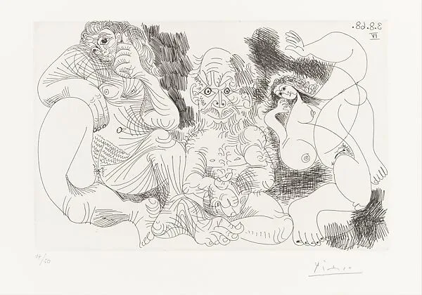 Seated Old Man with a Woman and Dancer, from 347 Suite — Pablo Picasso|Aldo and Piero Crommelynck|Galerie Louise Leiris