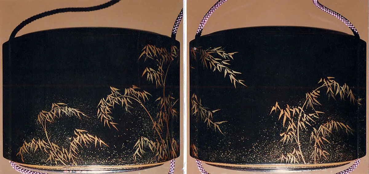 笹鶏蒔絵鞘印籠 銘「古満貞榮」|Saya Inrō with Bamboo Grove (exterior) and Rooster with Hen (interior) — Koma Sadahide