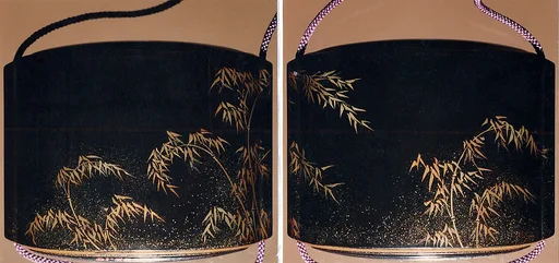 笹鶏蒔絵鞘印籠 銘「古満貞榮」|Saya Inrō with Bamboo Grove (exterior) and Rooster with Hen (interior)