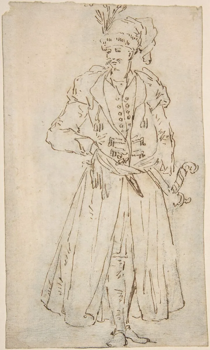 Man in a Long Coat and Turban with a Sword — Giovanni Larciani ("Master of the Kress Landscapes")