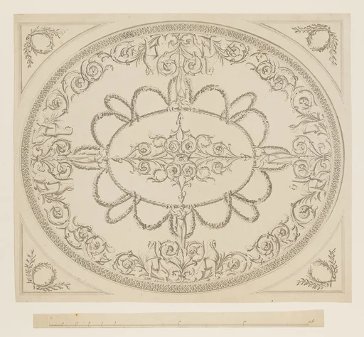 Design for a Ceiling, an Oval within a Square, having a Criss-cross Border to the Oval, for Ampthill Park, Bedfordshire